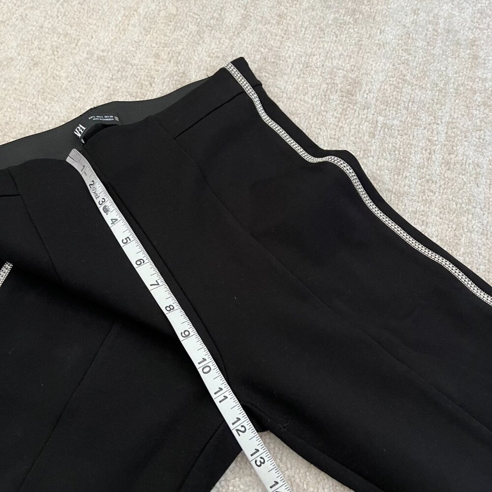 Zara Black Pull On Crop Pants L Bling Tuxedo Striped - Picture 7 of 10